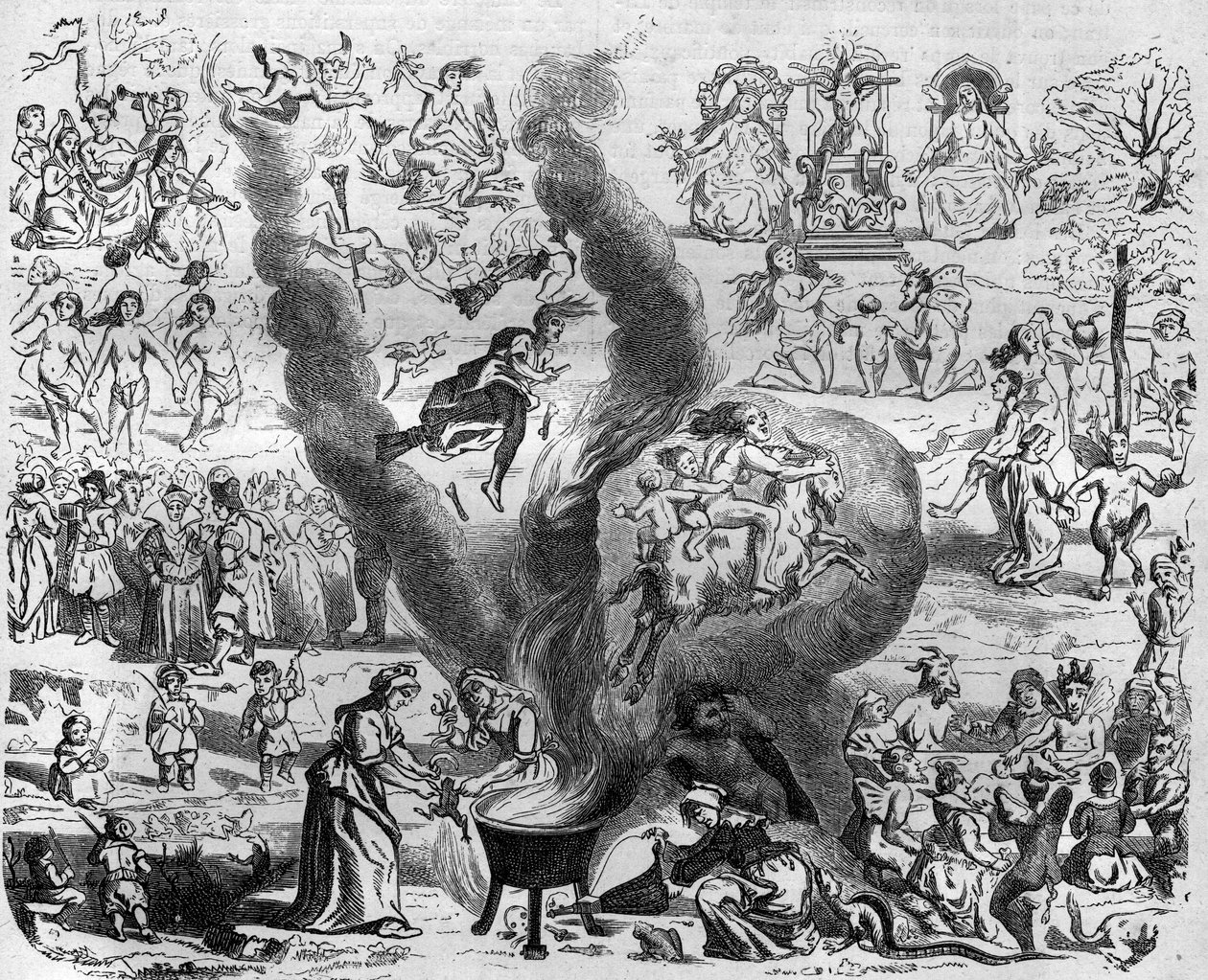 tuhannen vuoden taikausko: sapatti. Maurice Lachatren kaiverrus "Histoire des Papes-Rois-Queen and Empereurs a travers les centuries" tekijältä French School