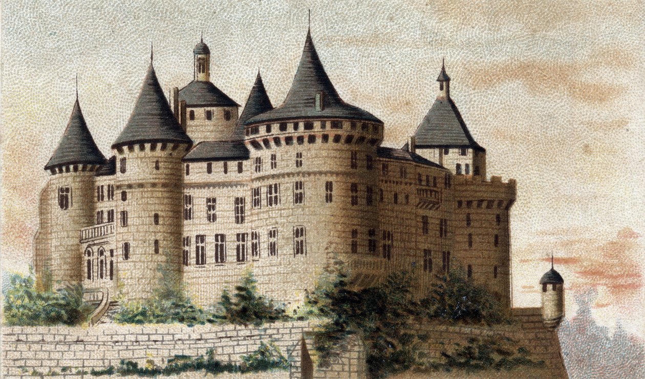 näkymä Chastelluxin linnalle (Yonne). tekijältä French School