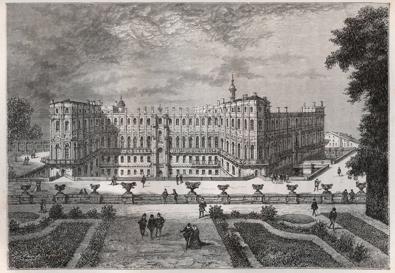 näkymä Saint-Germainin linnasta (Saint Germain) (Seine ja Oise) Henri IV:n johdolla - kaiverrus kirjasta "" Ranskan historia kerrottiin lapsenlapsilleni"" - kirjoittanut Francois Guizot - 1872-1876 tekijältä French School