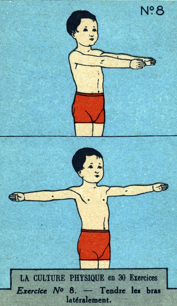 treenata, kunto, kehon harjoitukset, hyvä terveys, terve (kromolitografia) 1900-luvun alku tekijältä French School