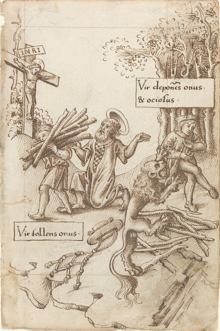 "Auta häntä, joka ottaa taakkansa, älä sitä, joka laskee sen" [fol. 31 recto] tekijältä French early 16th Century