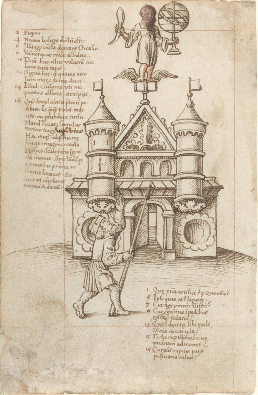 Mahdollisuuksien patsas ja ohikulkija [fol. 8 recto] tekijältä French early 16th Century