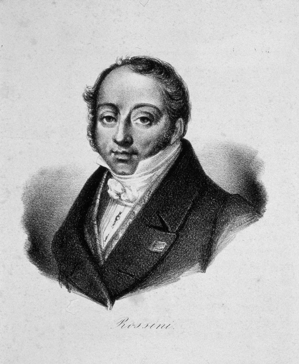 Muotokuva säveltäjä Gioachino Antonio Rossinista 1792-1868, 1800-luku. tekijältä French master.