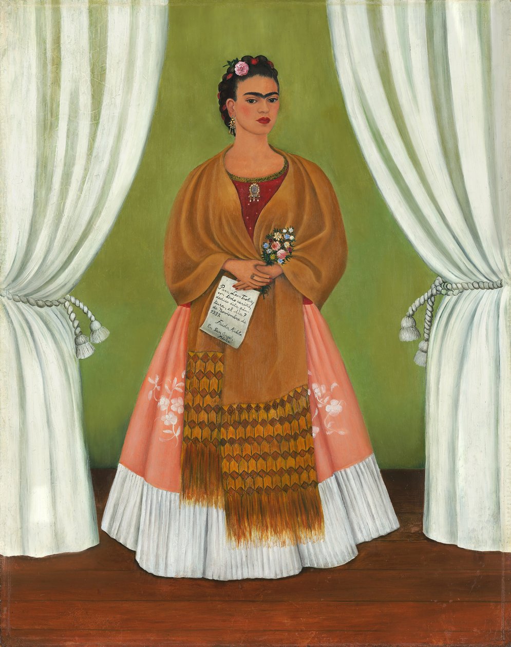 Frida Kahlo kahden verhon välissä / Leon Trotskille omistettu omakuva tekijältä Frida Kahlo