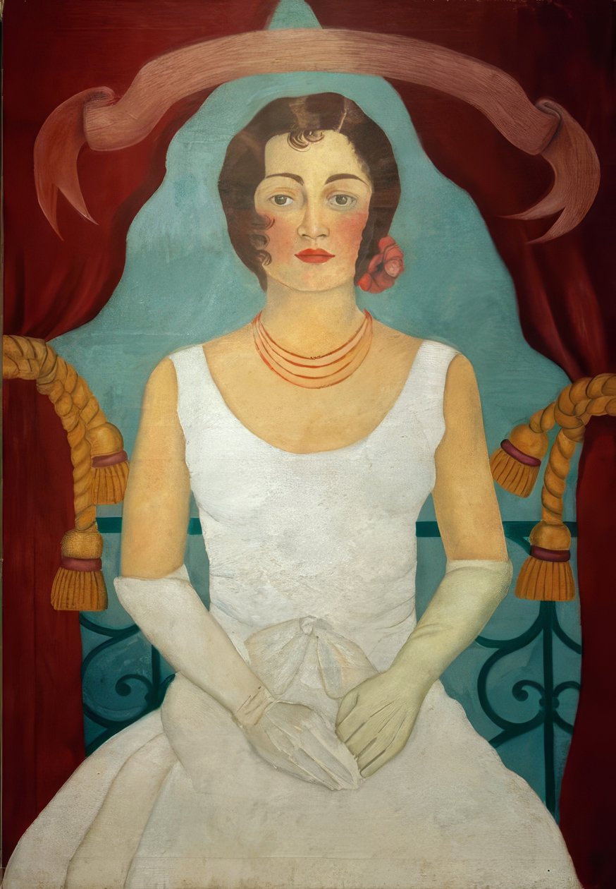 Muotokuva naisesta valkoisessa mekossa tekijältä Frida Kahlo