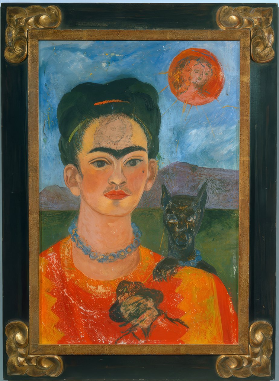 Omakuva, jossa Diegon muotokuva on rinnallani... tekijältä Frida Kahlo