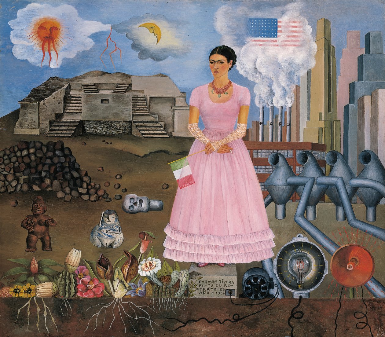 Omakuva Meksikon ja Yhdysvaltojen välisellä rajalla tekijältä Frida Kahlo