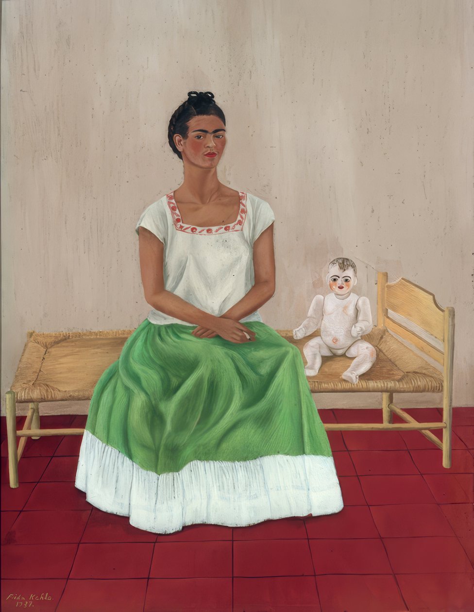 Omakuva sängyn kanssa tekijältä Frida Kahlo