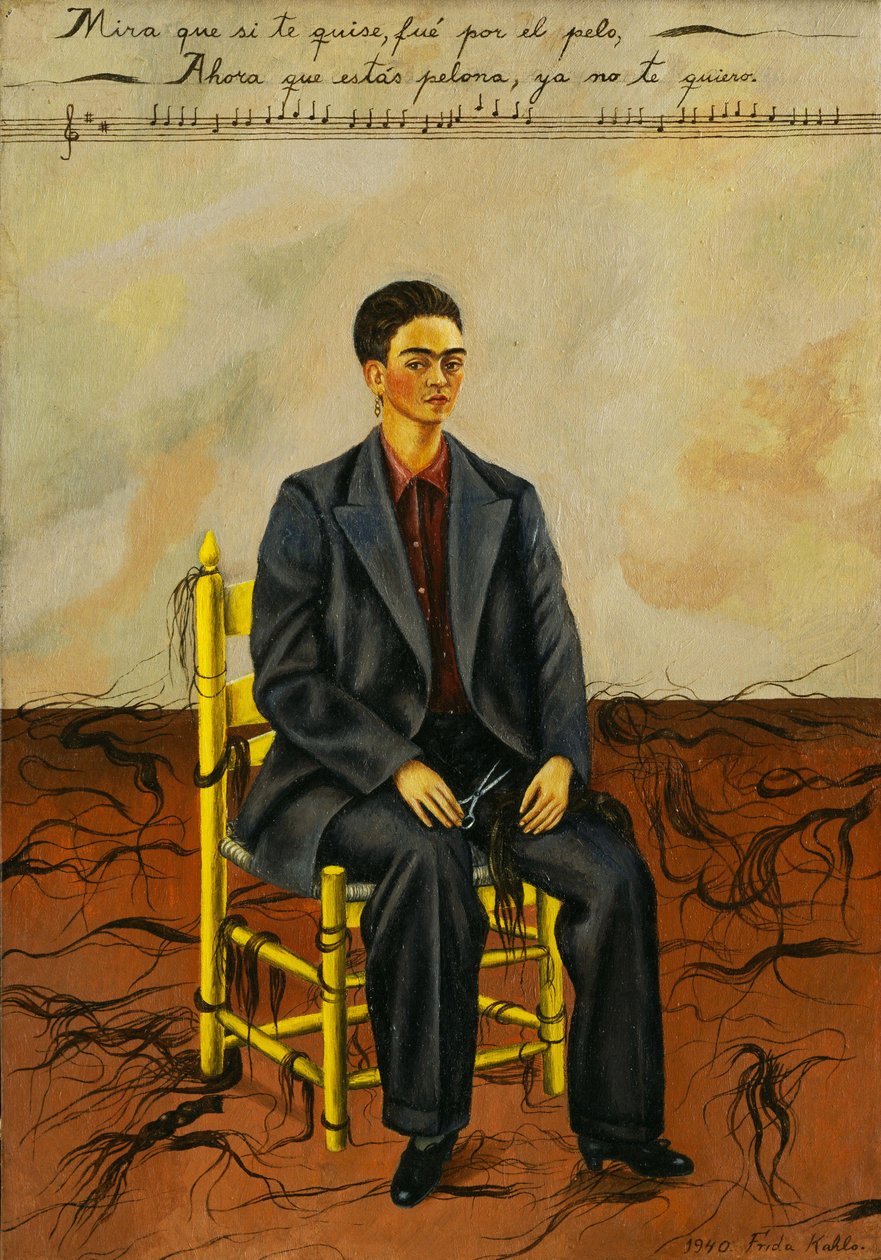 Omakuva leikattujen hiusten kanssa tekijältä Frida Kahlo