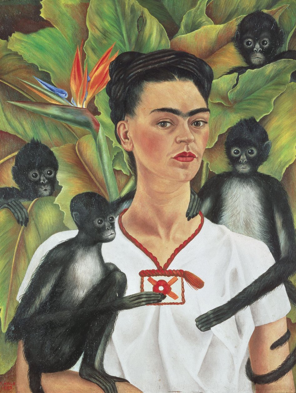 Omakuva apinoiden kanssa tekijältä Frida Kahlo