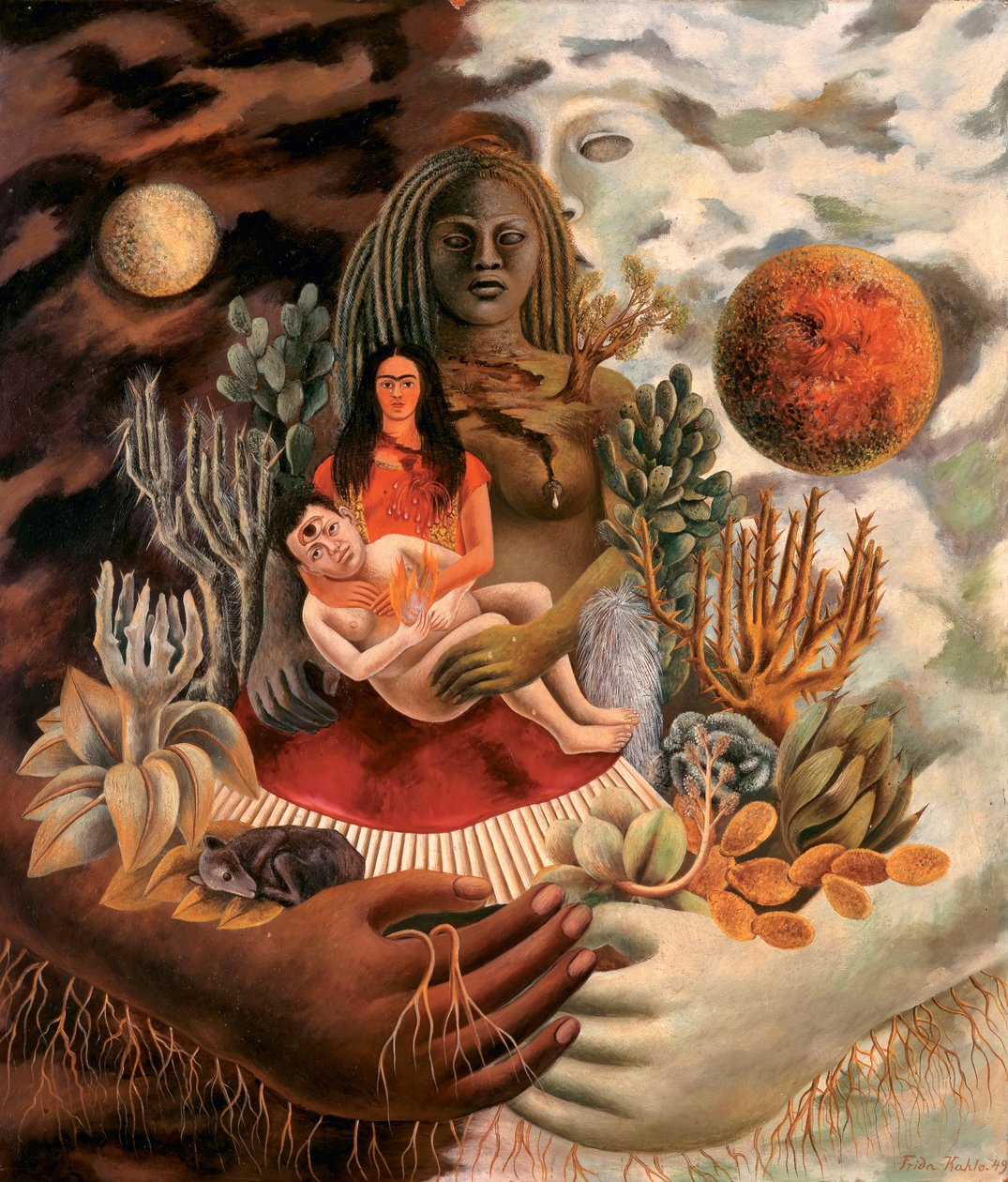 Maailmankaikkeuden, Maan (Meksikon), itseni, Diegon ja Señor Xólotlin rakkaudellinen syleily tekijältä Frida Kahlo