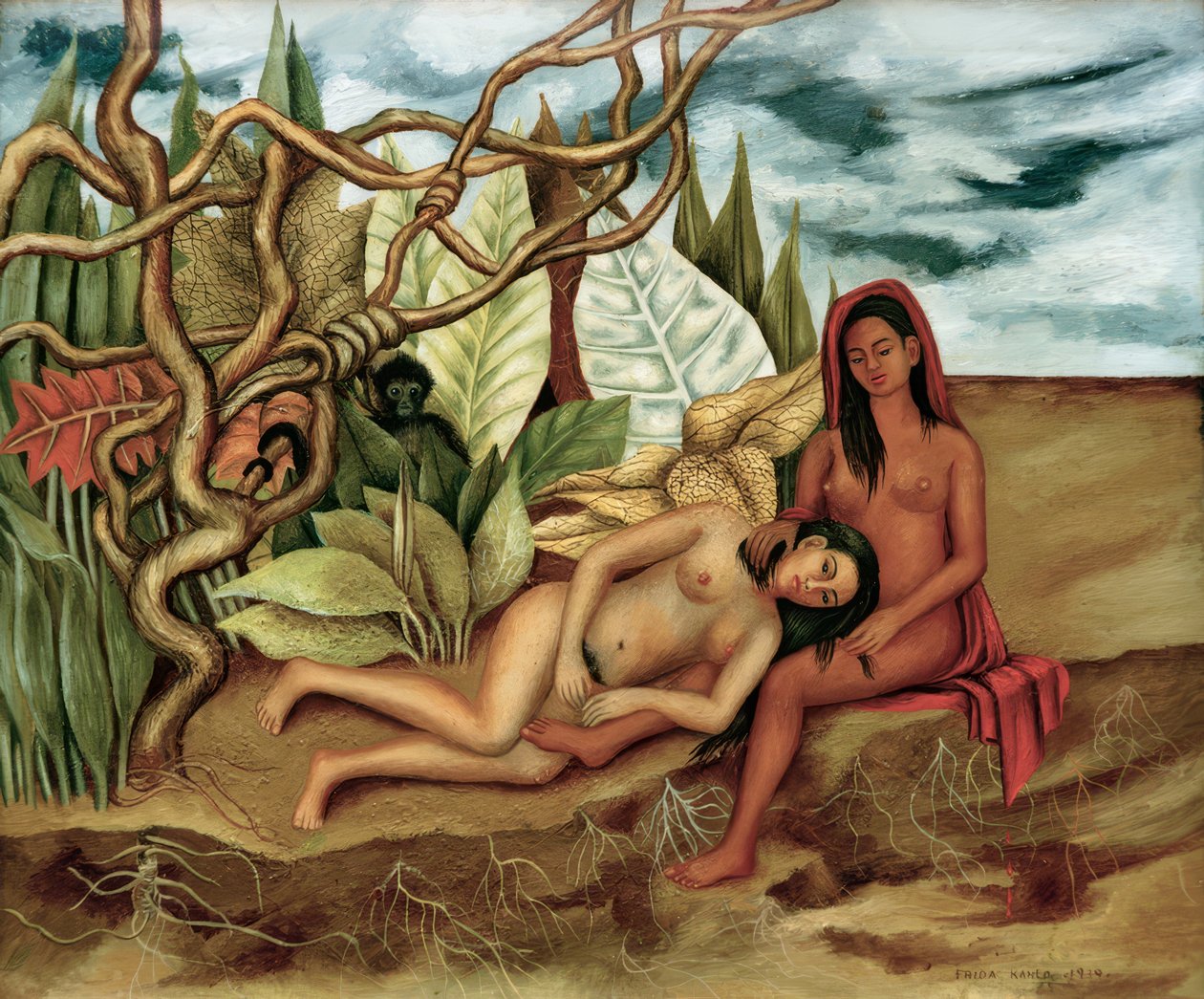 Kaksi alastonkuvaa metsässä tekijältä Frida Kahlo