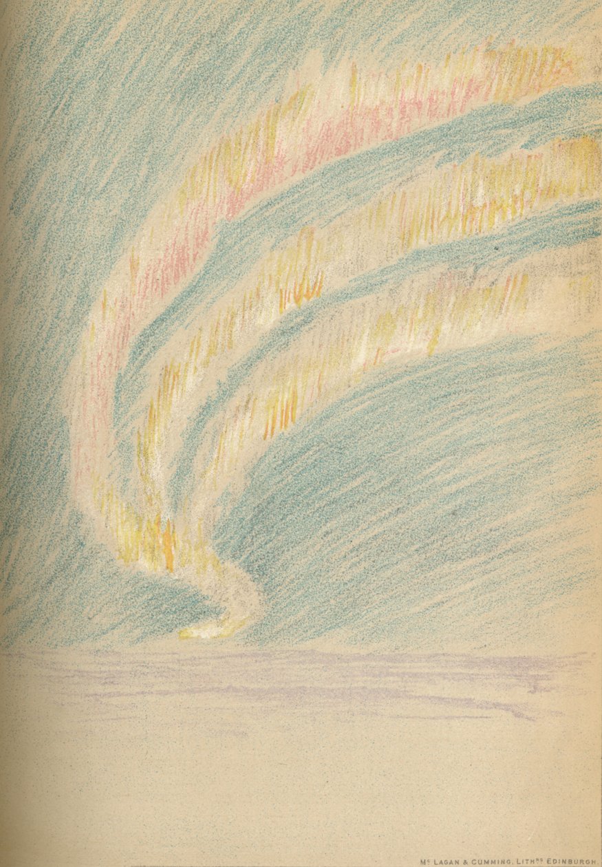 Aurora Borealis -virrat, 28. marraskuuta 1893. Pastelliluonnos, 1893 1897 tekijältä Fridtjof Nansen
