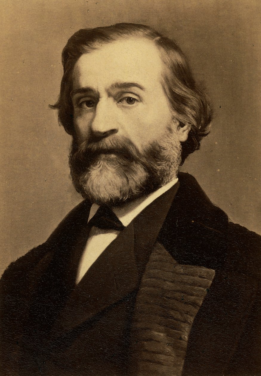 Säveltäjä Giuseppe Verdin muotokuva, n. 1870 (gelatiinihopeaprintti) tekijältä Friedrich Bruckmann Verlag
