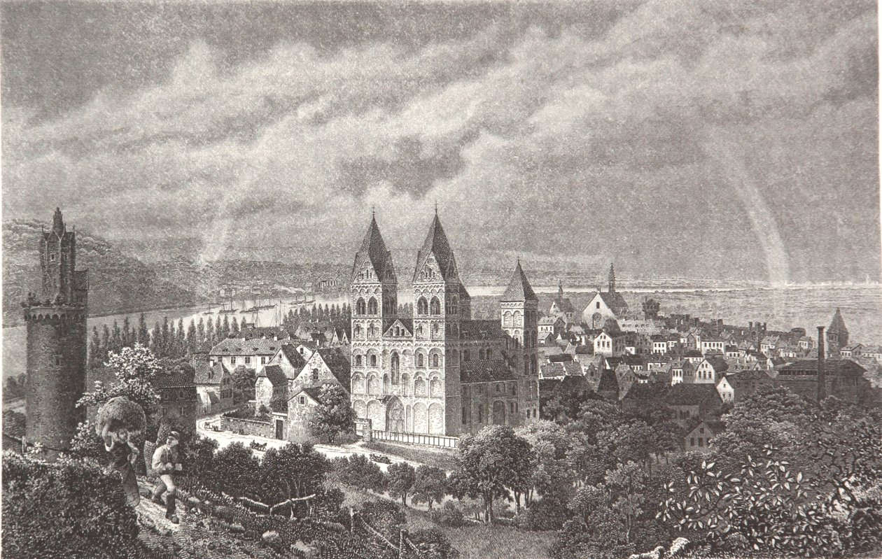 Andernach. Stahlstich aus einem Rheinalbum tekijältä Pierre Joseph Redouté