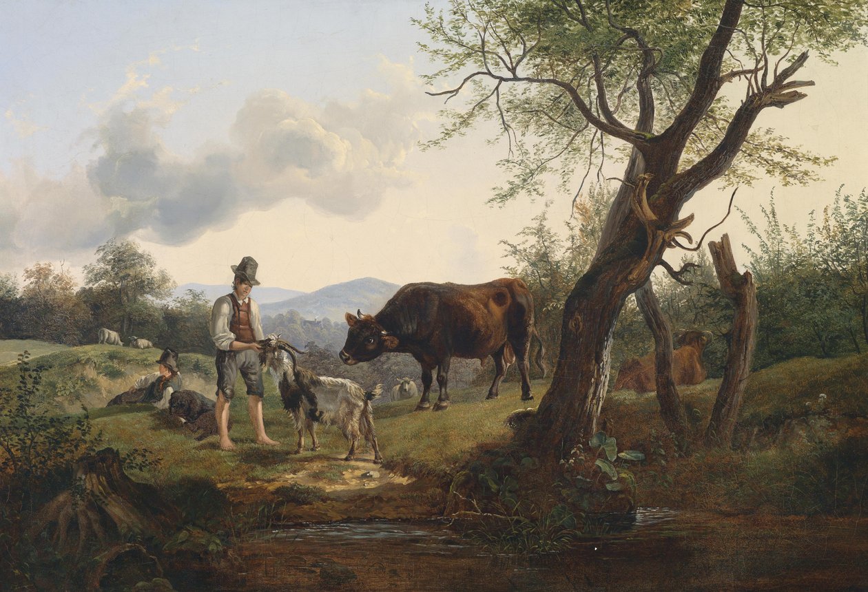 Hirte mit Ziegenbock tekijältä Friedrich Gauermann