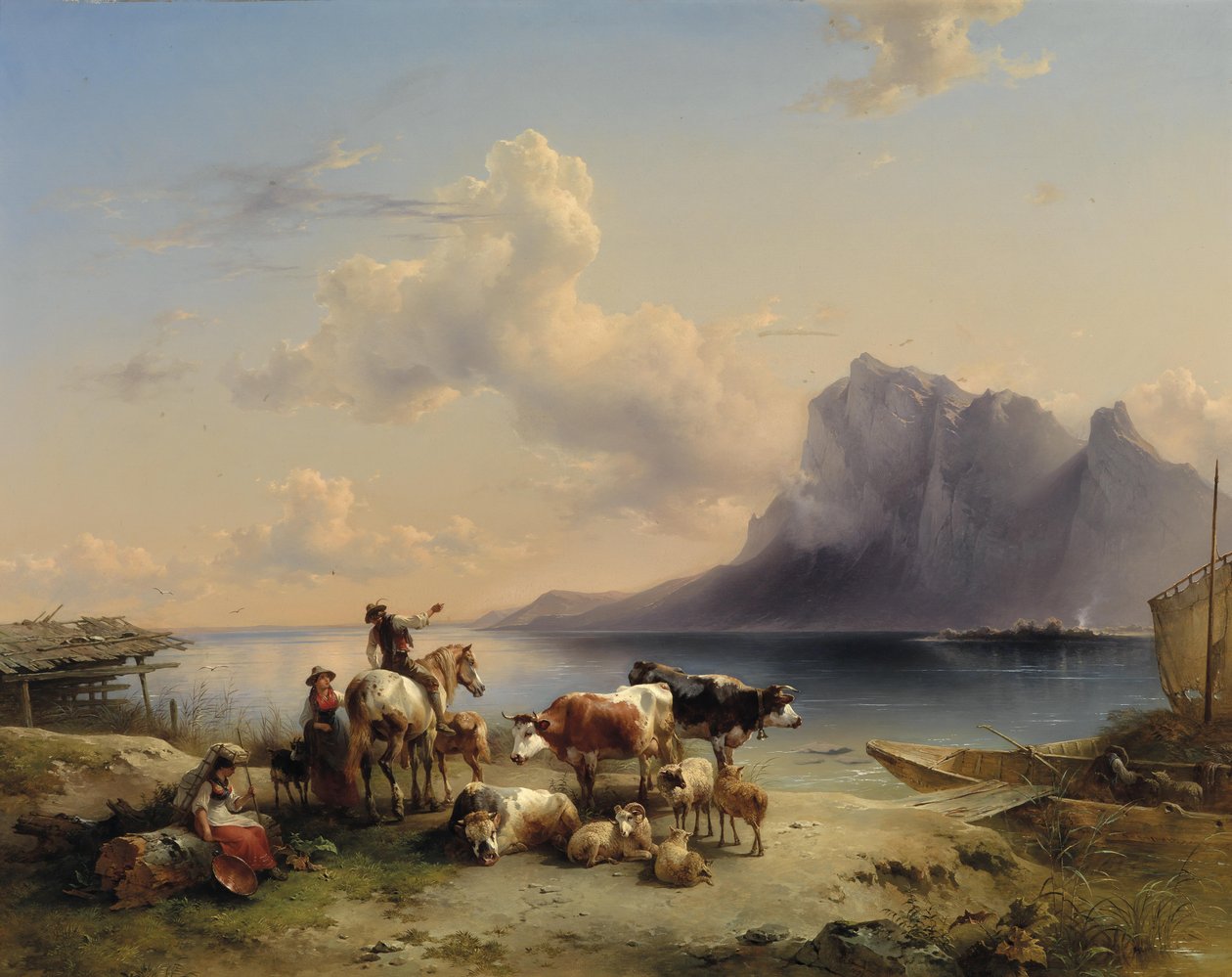 Hirten und Vieh am Attersee tekijältä Friedrich Gauermann