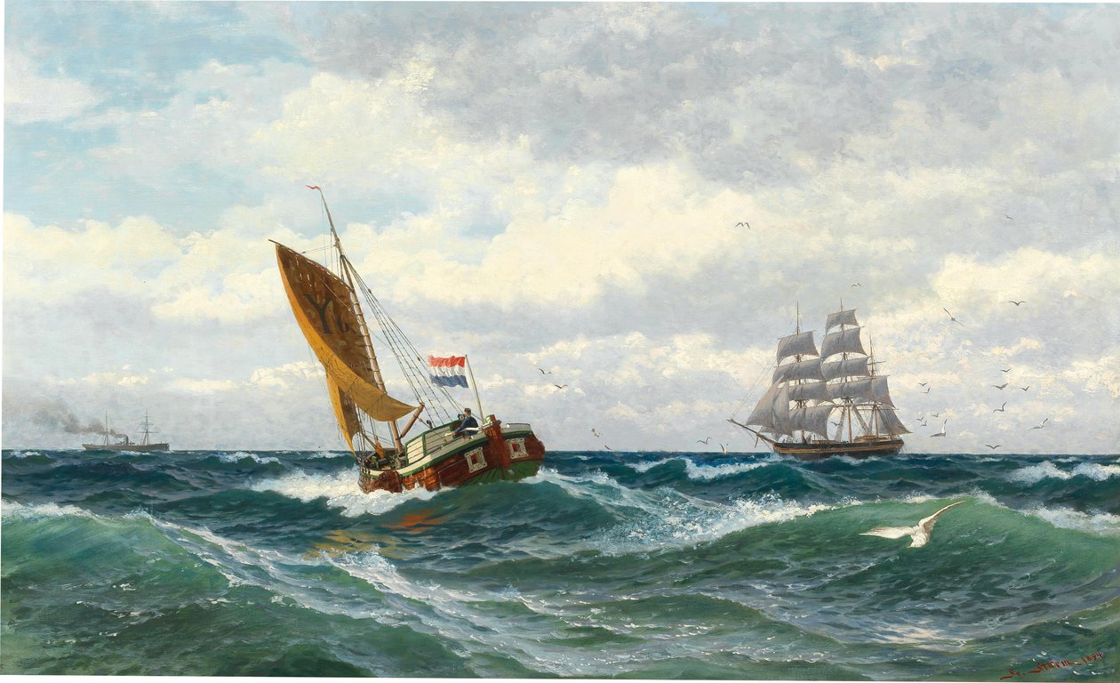 Kalastusveneiden kokous aavalla merellä tekijältä Friedrich Ludwig Christian Sturm
