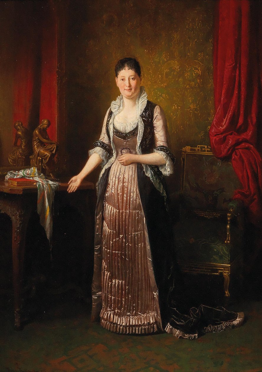 Groburgerliches Interieur mit Damen Englanti: Lady in a Bourgeois Interior tekijältä Friedrich Ritter von Friedlander Malheim