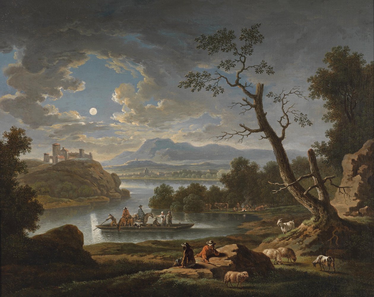 Eine Flusslandschaft im Mondschein tekijältä Friedrich Wilhelm Hirt