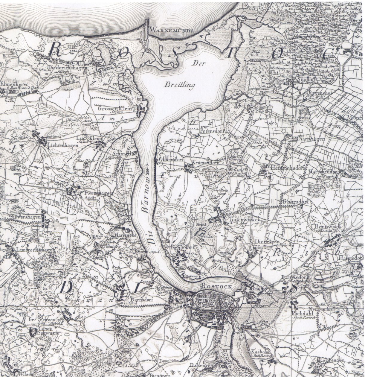 Rostockin kartta 1788 tekijältä Friedrich Wilhelm Karl von Schmettau