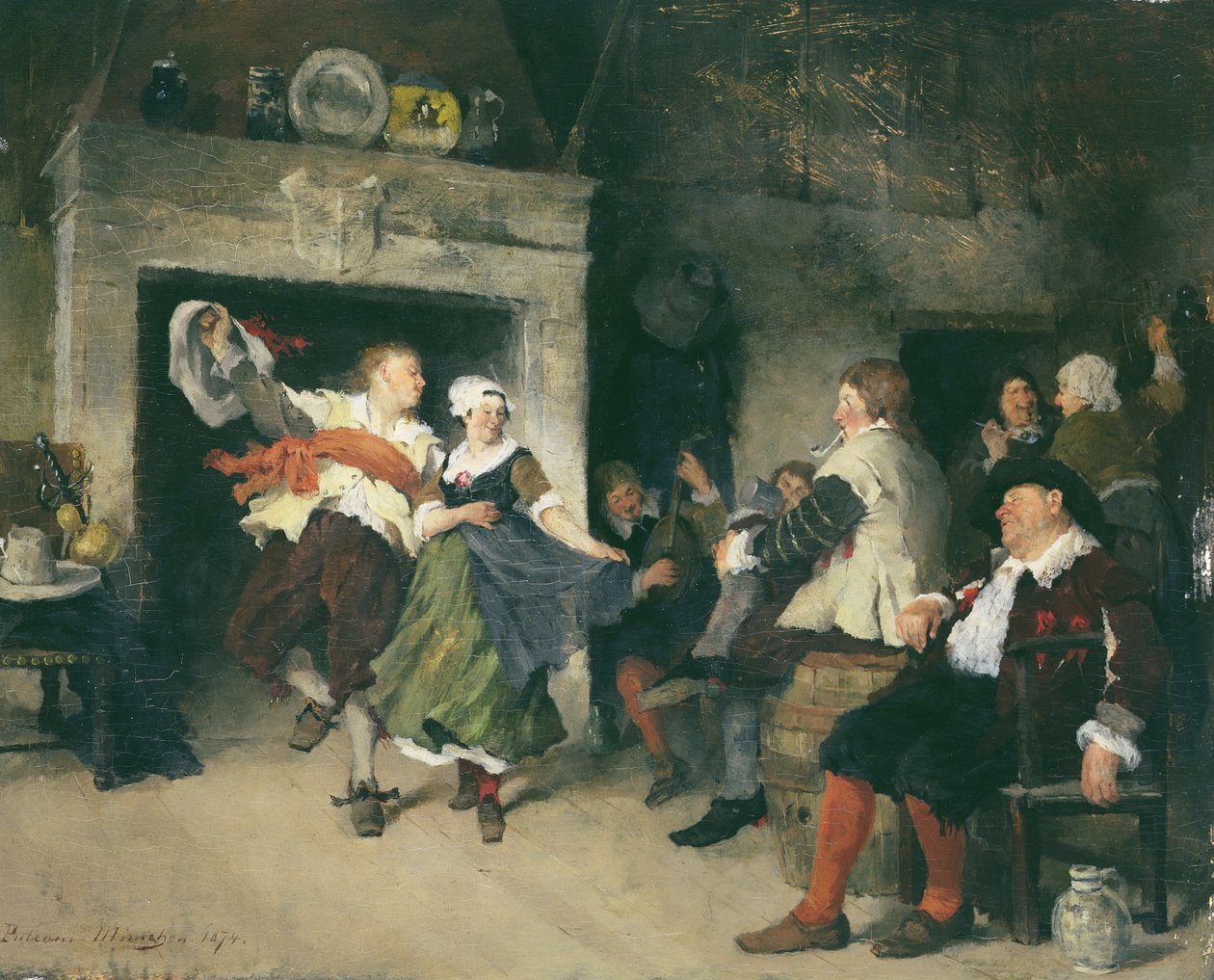 Pariskunta tanssii tavernassa, 1874 tekijältä Friedrich von Puteani