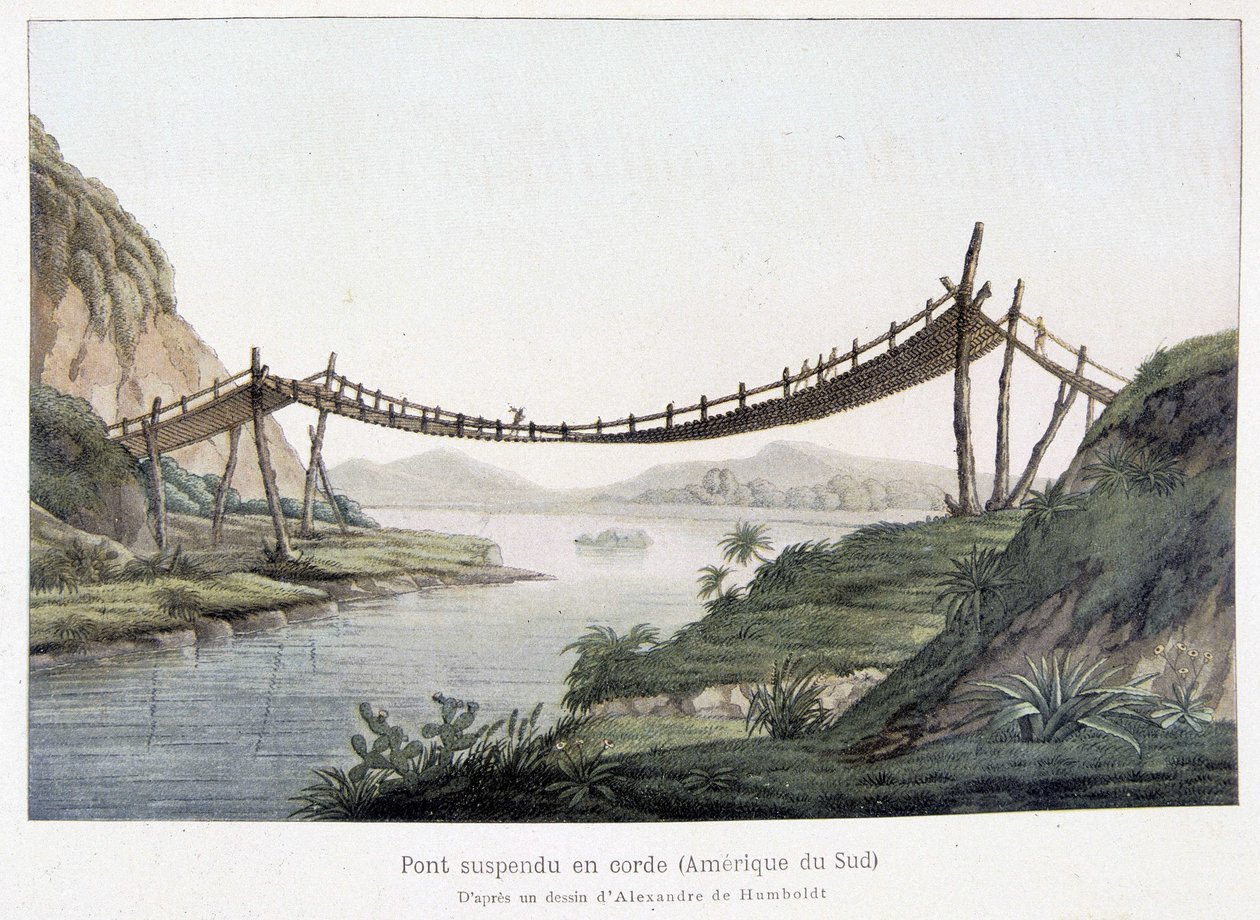 Köysiriippusilta Etelä-Amerikassa, Alexander Von Humboldtin (Alexander de Humboldt) piirustuksen perusteella tekijältä Friedrich Alexander Baron von (after) Humboldt