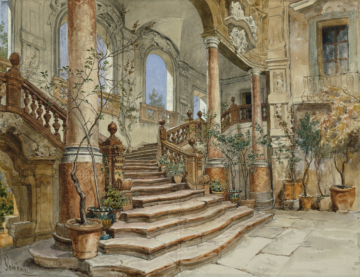 Marmortreppen Palazzo Bonagia Palermossa tekijältä Friedrich Alois Schönn
