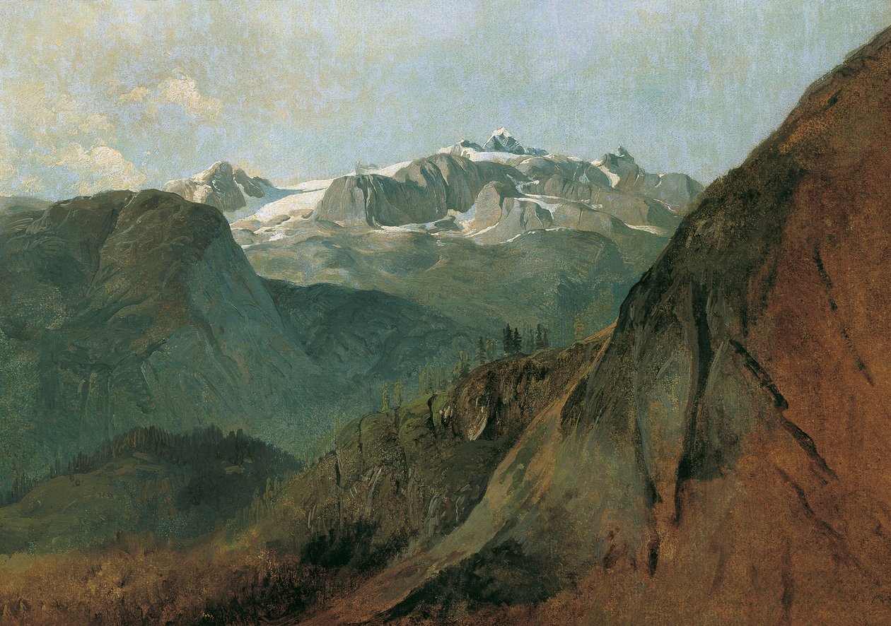 Dachstein Plassenista lähellä Hallstattia tekijältä Friedrich August Mathias Gauermann