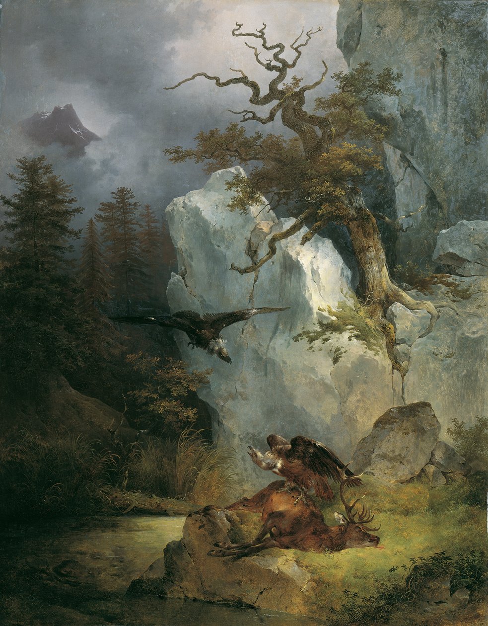 Korppikotka kuolleella peuralla tekijältä Friedrich August Mathias Gauermann