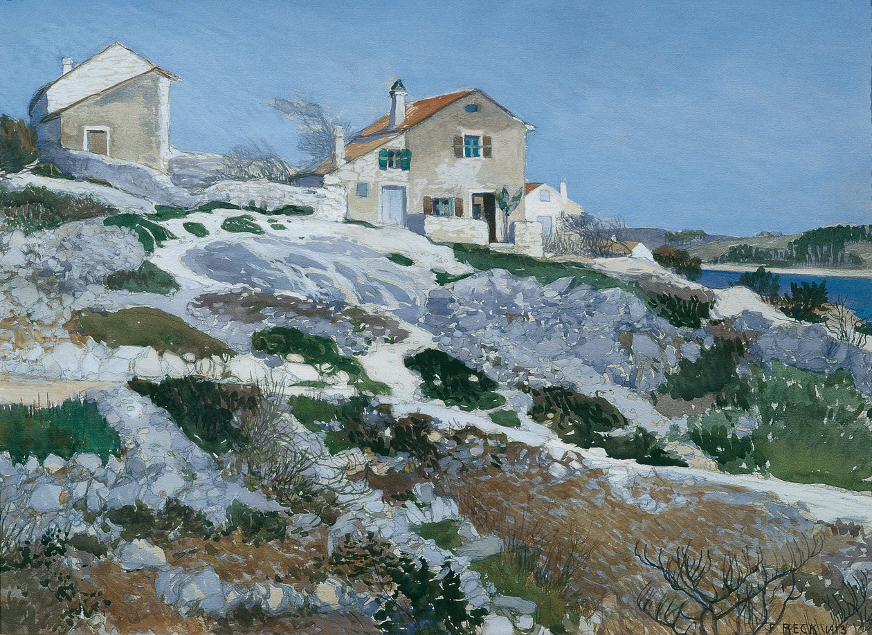 Kalastajien taloja Lussinilla tekijältä Friedrich Beck