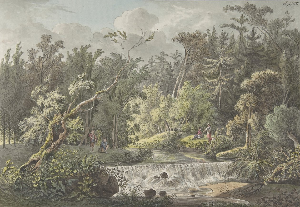 Maisema ja vesiputous, 1700-luvun loppu - 1800-luvun alku. tekijältä Friedrich Christian Klass