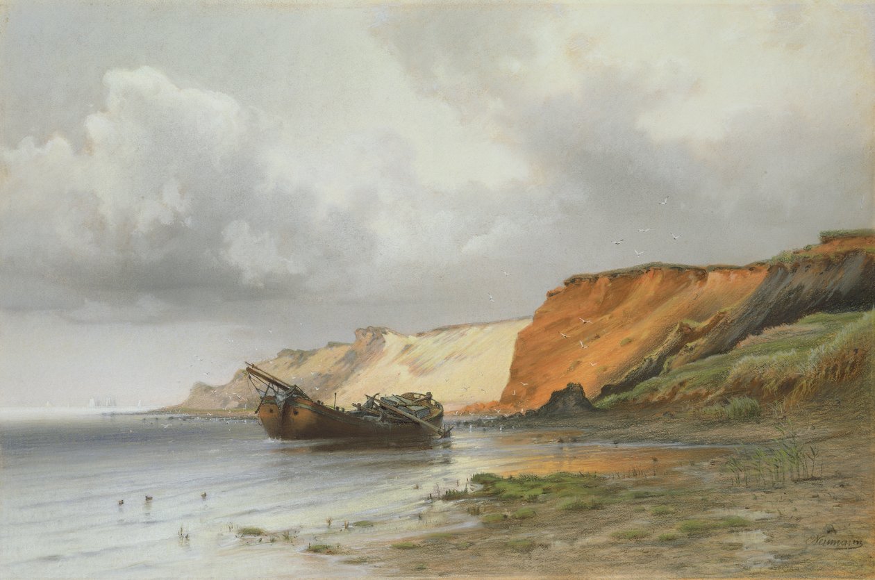 Purjeveneen hylky Rugenin saarella, n. 1890 tekijältä Friedrich Emil Neumann