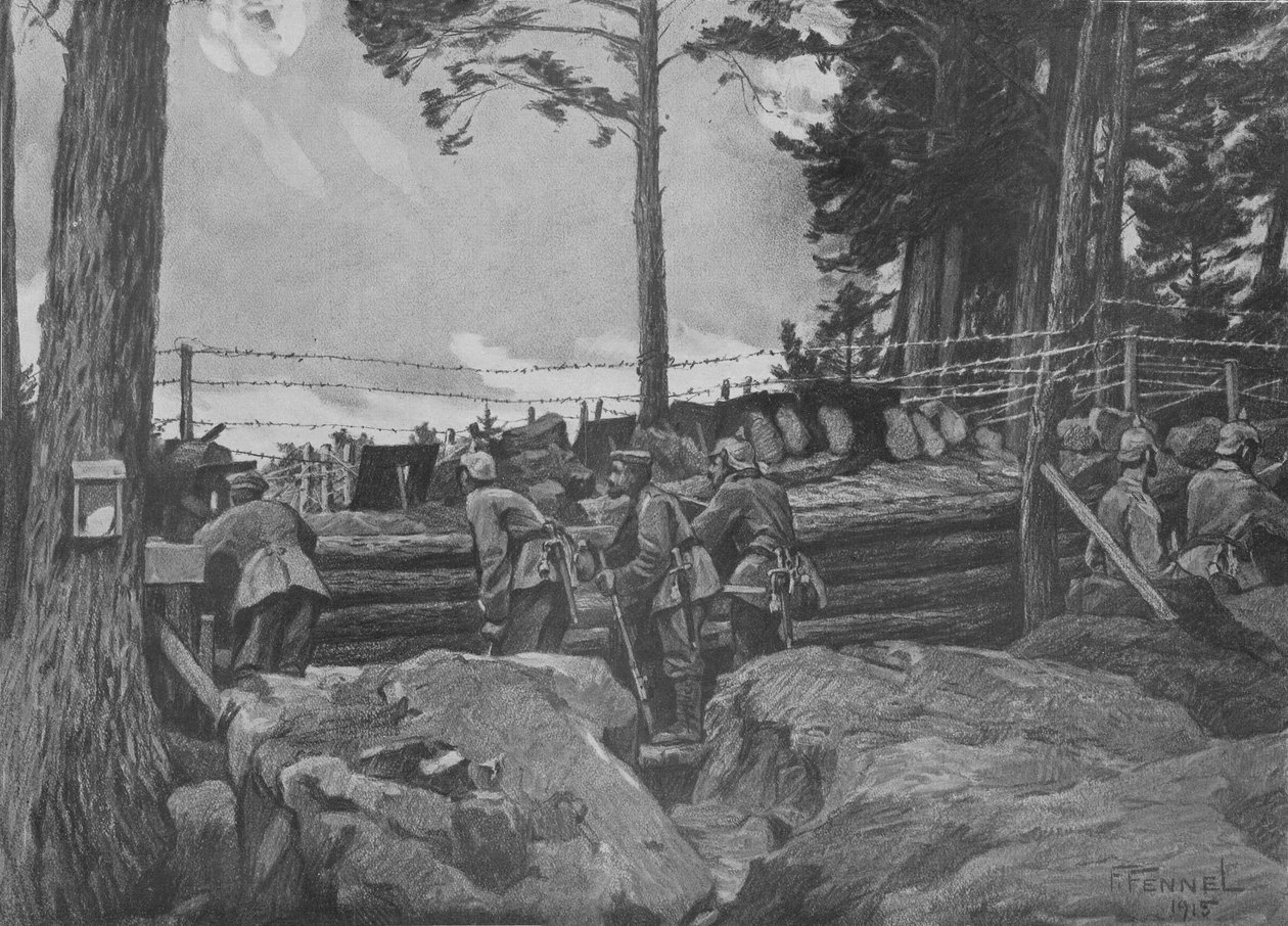 Ensimmäinen maailmansota: Vogeesissa taistelevat saksalaiset sotilaat tekijältä Friedrich Fennel