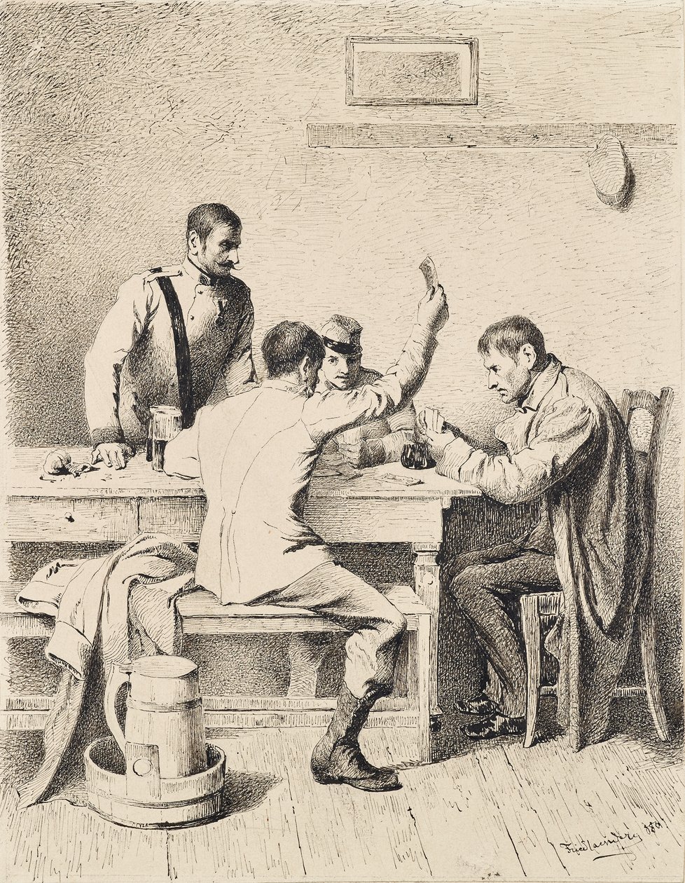 Sotilaat pelaavat korttia tekijältä Friedrich Friedländer Ritter von Malheim