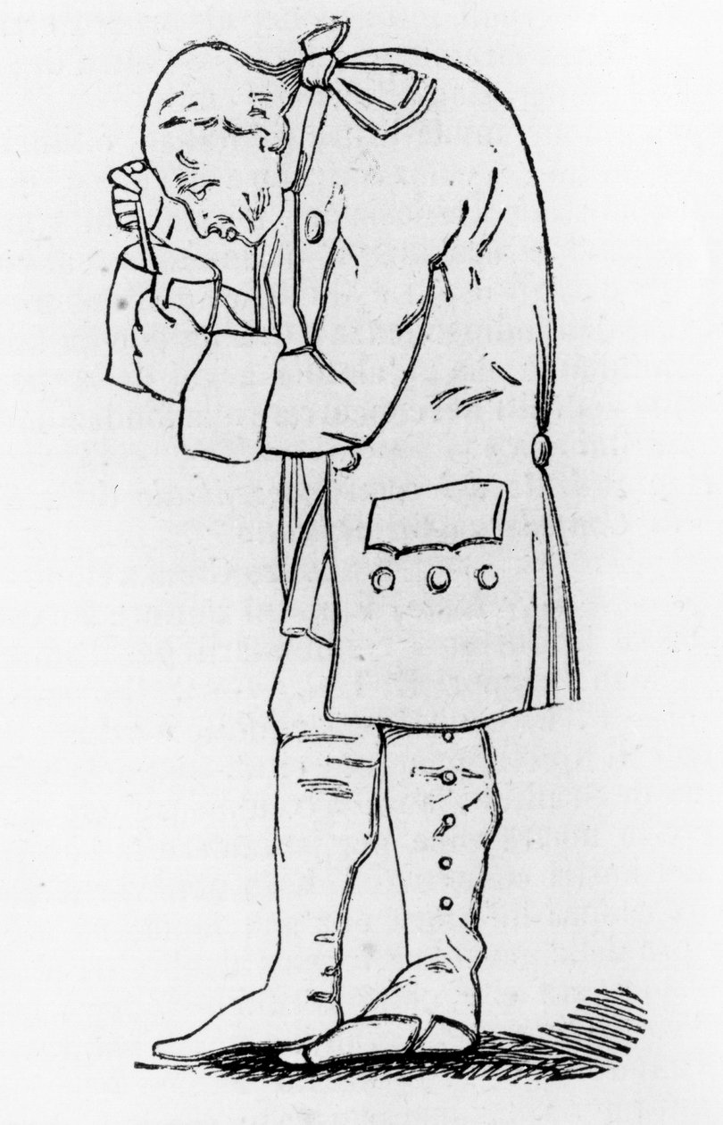 Emmanuel Kant (1724-1804), saksalainen filosofi, pitelee sinappipurkkia, Dignage Hagemann. tekijältä Friedrich Hagemann