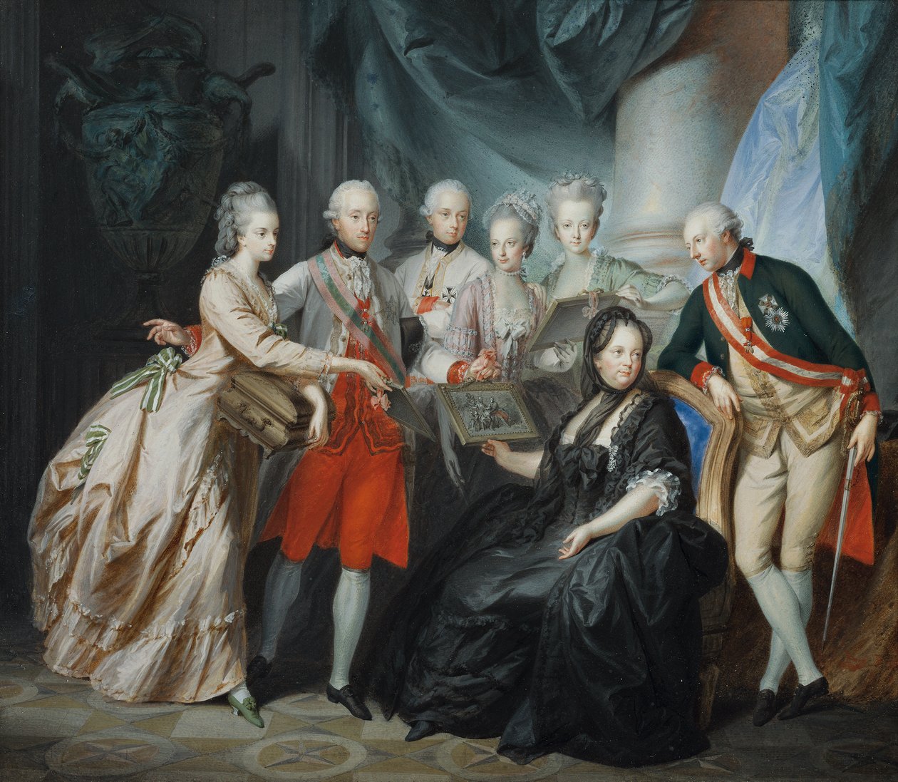 Arkkiherttuatar Marie Christine ja Saksin Teschenin herttua Albert esittelevät perheelle kuvia sukulaisistaan ​​Italiassa tekijältä Friedrich Heinrich Fuger