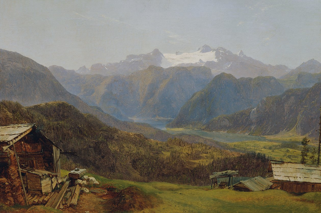 Näkymä Hallstatt-järvelle ja Dachsteinille Hütteneckalmista tekijältä Friedrich Loos