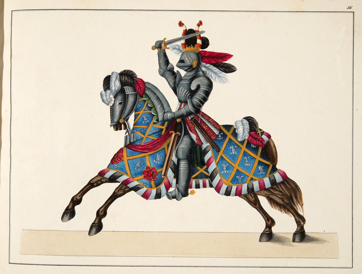 Ritari turnauksessa, lautanen tohtori Franz Kottenkampin kirjasta "A History of the Development and Customs of Chivalry", julkaisija Carl Hoffmann, 1842 tekijältä Friedrich Martin von Reibisch