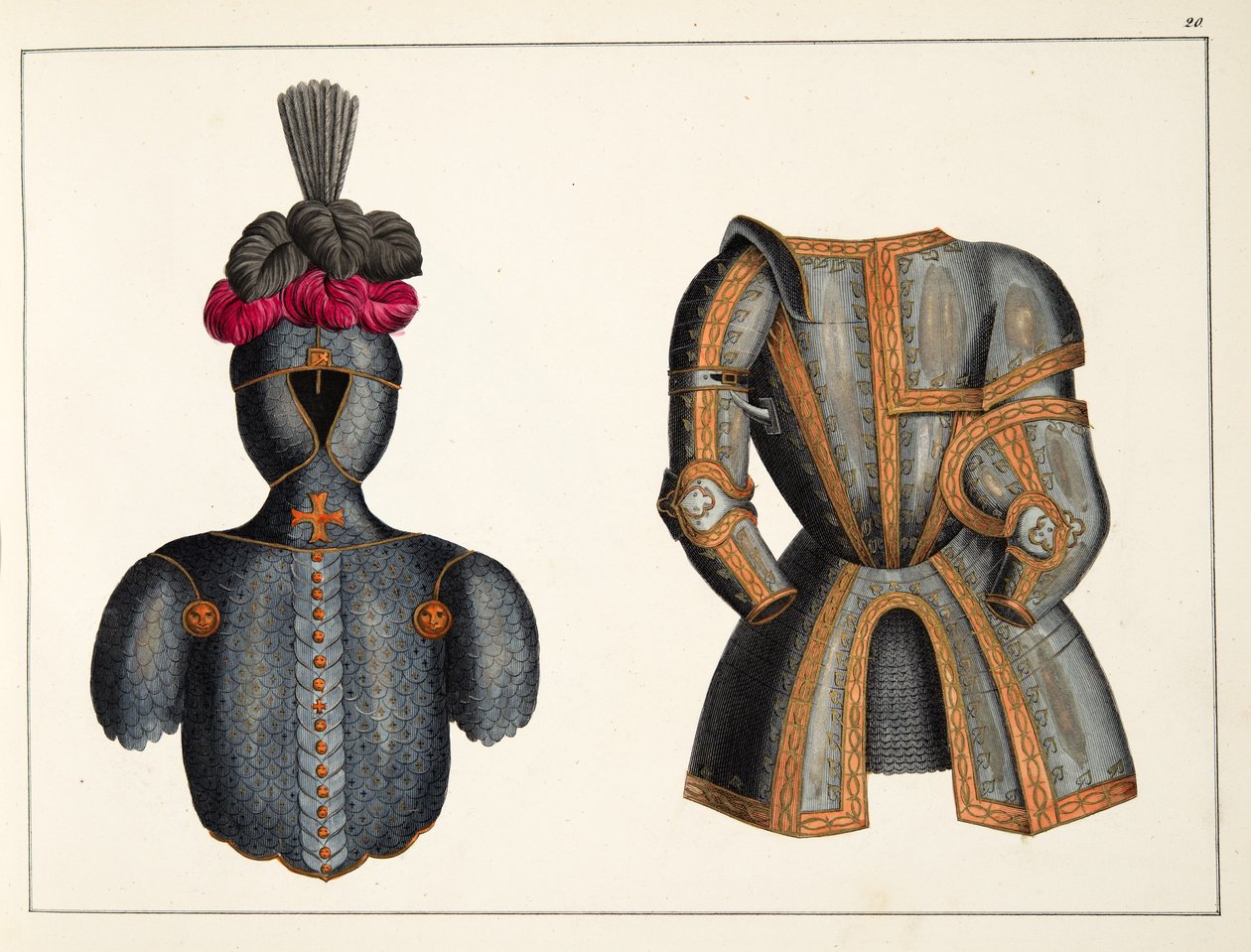 Panssari, levy julkaisusta "A History of the Development and Customs of Chivalry", kirjoittanut tohtori Franz Kottenkamp, julkaissut Carl Hoffmann, 1842 tekijältä Friedrich Martin von Reibisch