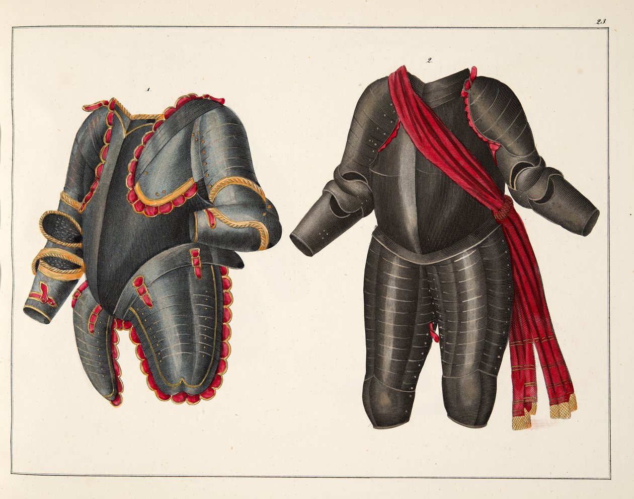 Panssari, levy julkaisusta "A History of the Development and Customs of Chivalry", kirjoittanut tohtori Franz Kottenkamp, julkaissut Carl Hoffmann, 1842 tekijältä Friedrich Martin von Reibisch