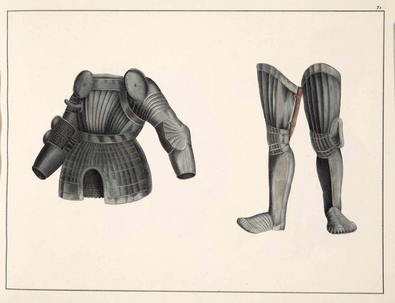 Panssari, levy julkaisusta A History of the Development and Customs of Chivalry, kirjoittanut tohtori Franz Kottenkamp, julkaissut Carl Hoffmann, 1842 tekijältä Friedrich Martin von Reibisch