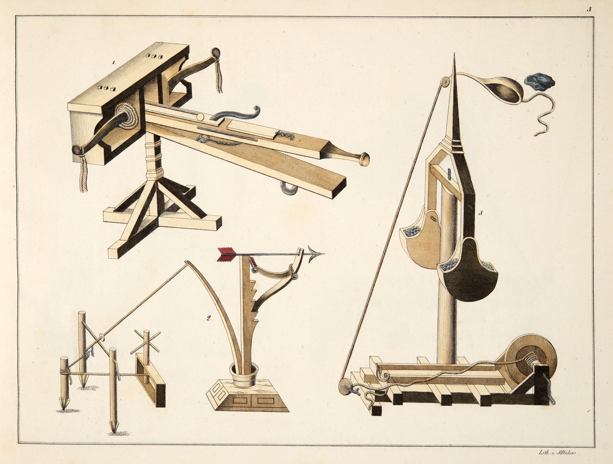 Linja-aseet, levy julkaisusta "A History of the Development and Customs of Chivalry", kirjoittanut tohtori Franz Kottenkamp, julkaissut Carl Hoffmann, 1842 tekijältä Friedrich Martin von Reibisch