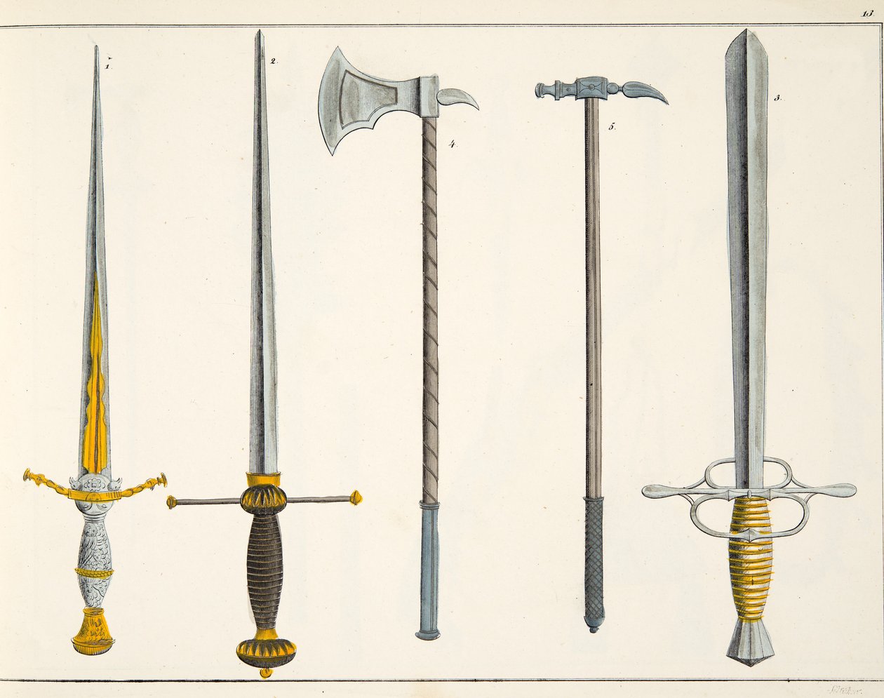 Miekat, kilpi teoksesta "A History of the Development and Customs of Chivalry", kirjoittanut tohtori Franz Kottenkamp, julkaissut Carl Hoffmann, 1842. tekijältä Friedrich Martin von Reibisch