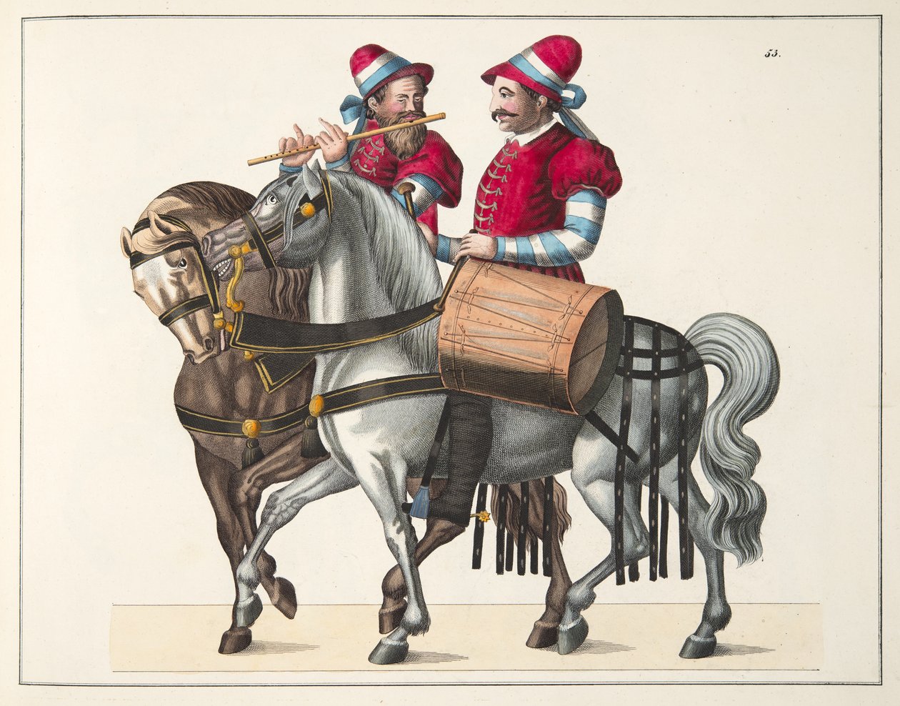 Kaksi muusikkoa turnauksessa, levy julkaisusta A History of the Development and Customs of Chivalry, kirjoittanut tohtori Franz Kottenkamp, julkaissut Carl Hoffmann, 1842 tekijältä Friedrich Martin von Reibisch