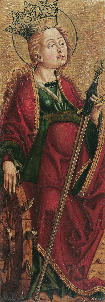 Pyhä Katariina (sisällä) ja St. Stephen? (ulkopuolella) tekijältä Friedrich Pacher (Umkreis)