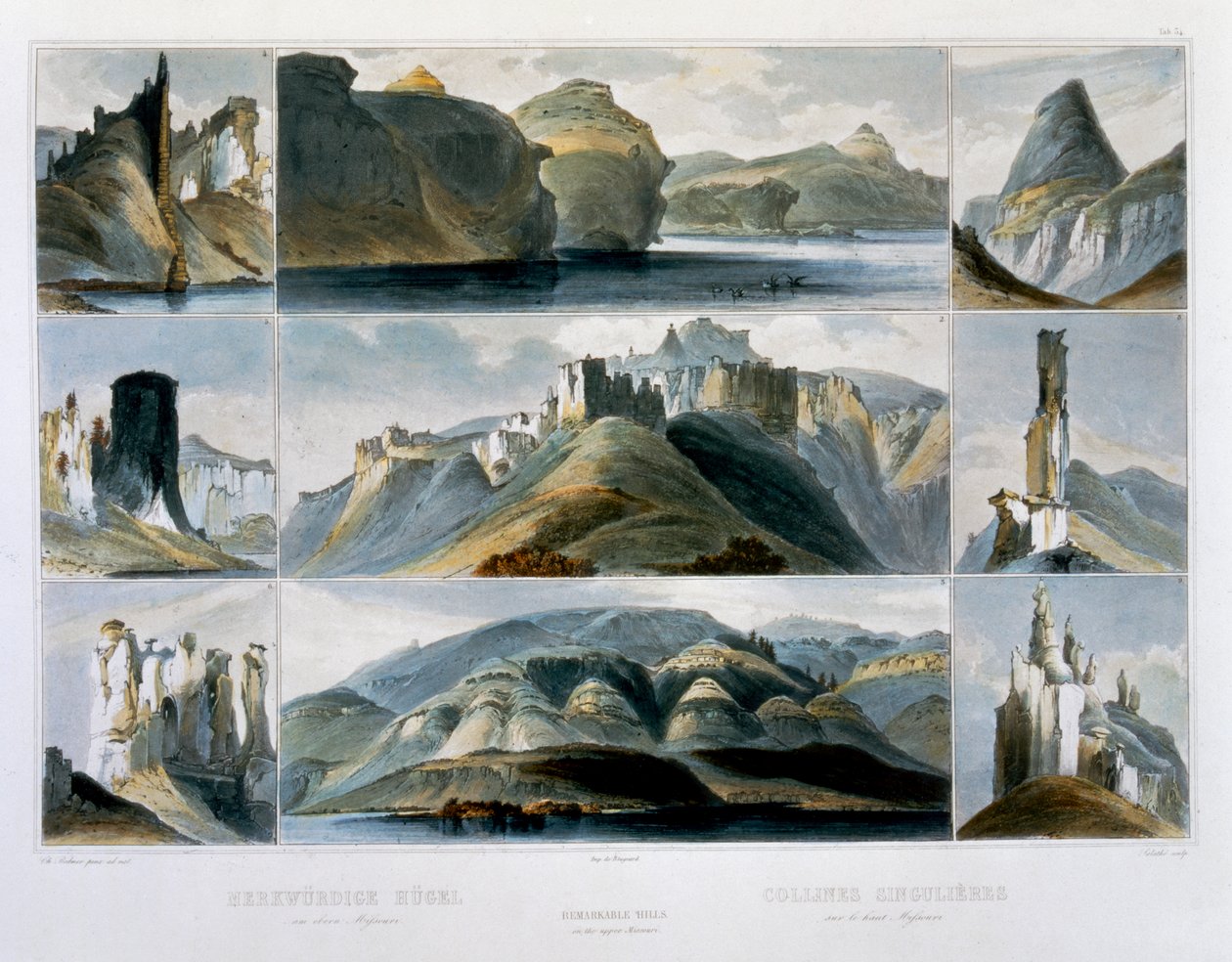 "Remarkable Hills on Upper Missouri", 1844 tekijältä Friedrich Salathé