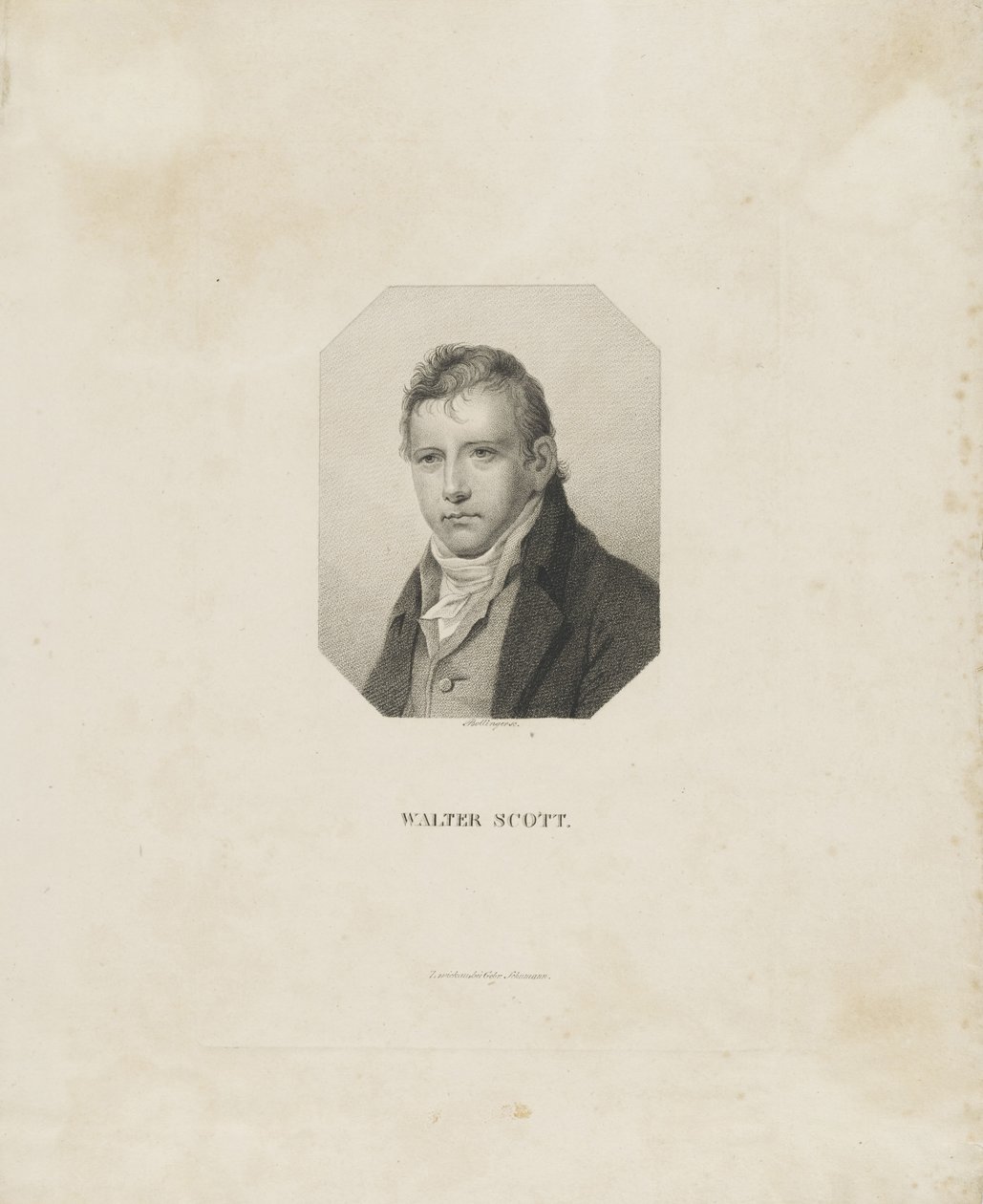 Historiallisen kirjailijan ja runoilijan Sir Walter Scottin muotokuva 1771-1832, noin 1825. tekijältä Friedrich Wilhelm Bollinger