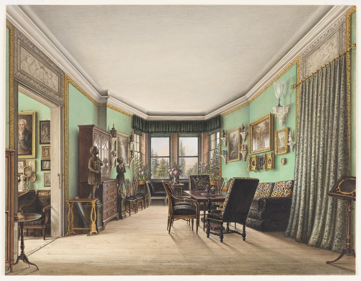 Huone Schloss Buchwaldissa, n. 1843 tekijältä Friedrich Wilhelm Klose
