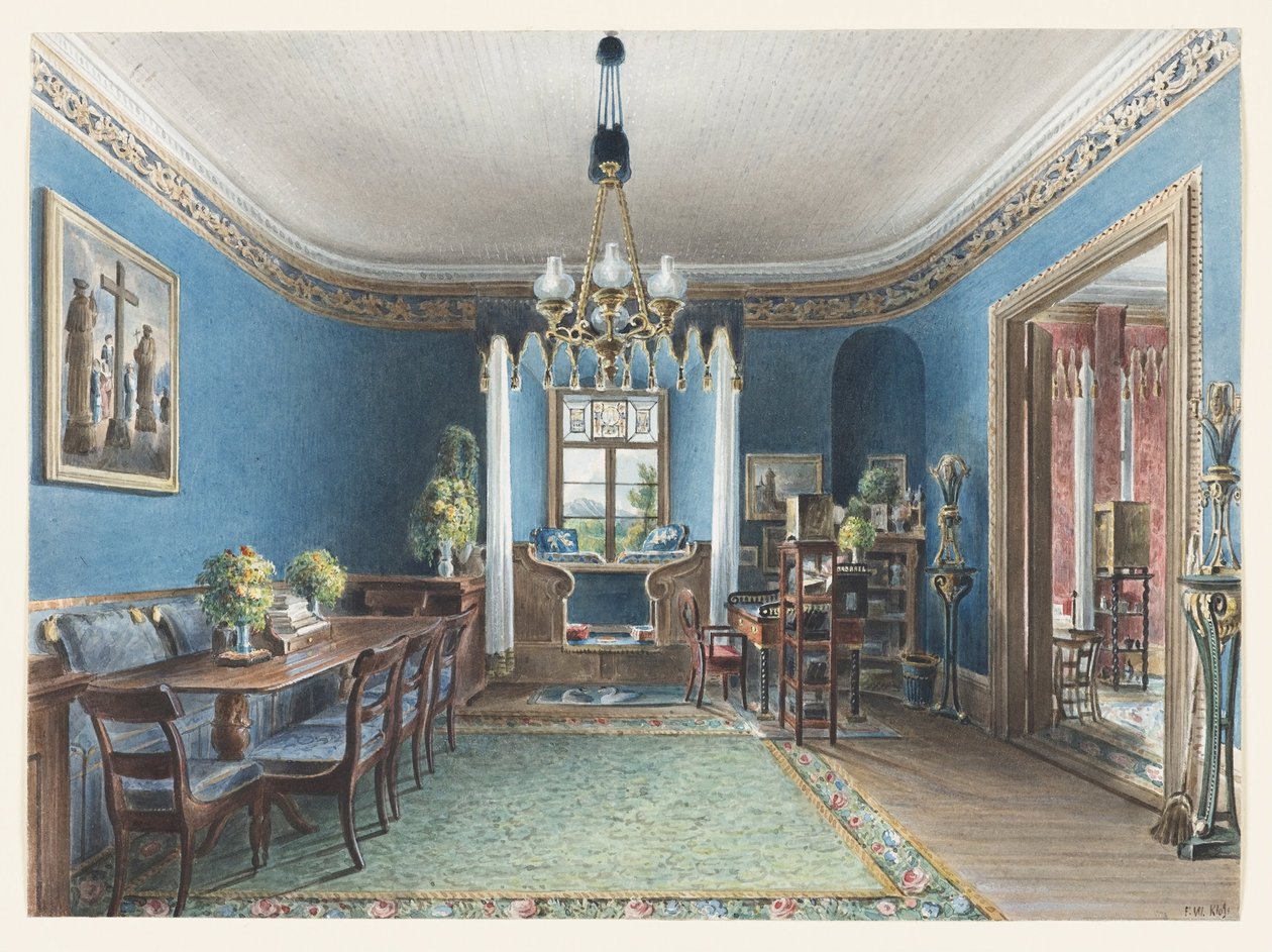 Sininen huone, Schloss Fischbach, 1846 tekijältä Friedrich Wilhelm Klose